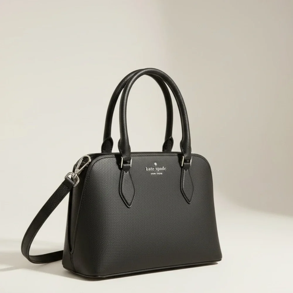 Kate Spade Black Pebbled Leather Satchel Tote Gold Hardware Quiet Luxury